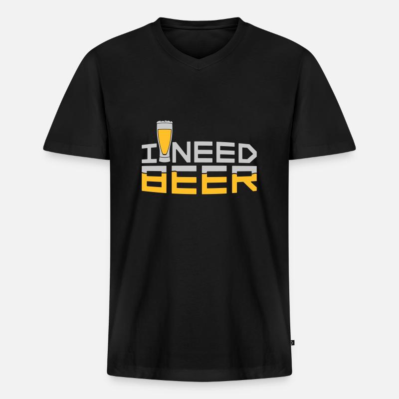 I Need Beer - Männer Premium Bio T-Shirt mit V-Ausschnitt - Schwarz