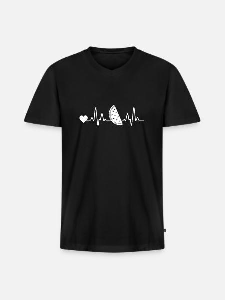 Heartbeat Pulse Pastèque - T-shirt encolure en V Premium bio Homme - noir