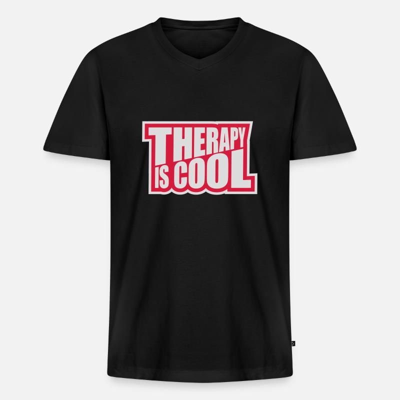 therapy is cool Zitat - Männer Premium Bio T-Shirt mit V-Ausschnitt - Schwarz