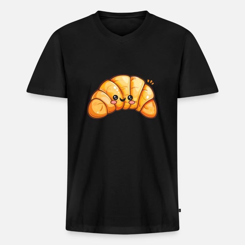 Süßes Croissant Comic - Männer Premium Bio T-Shirt mit V-Ausschnitt - Schwarz