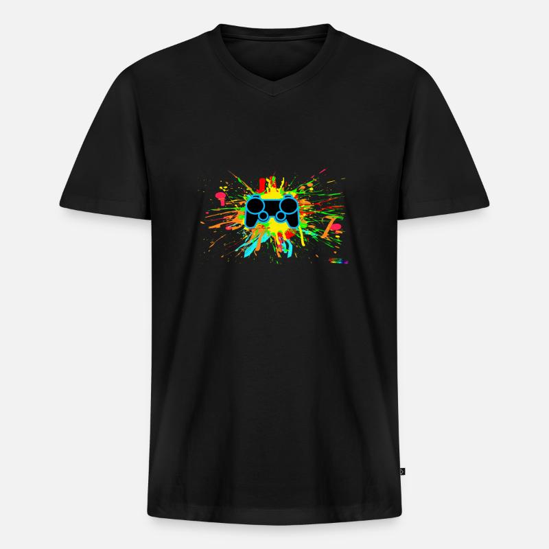 Graffiti-Controller Splatter - Männer Premium Bio T-Shirt mit V-Ausschnitt - Schwarz