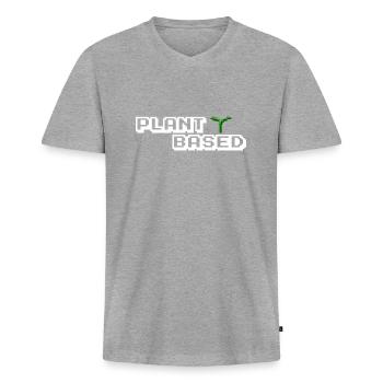 Plant Based Pixel - Vegan - Männer Premium Bio T-Shirt mit V-Ausschnitt - Grau meliert - Vorne