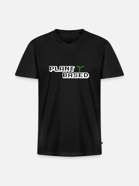 Plant Based Pixel - Vegan - Männer Premium Bio T-Shirt mit V-Ausschnitt - Schwarz