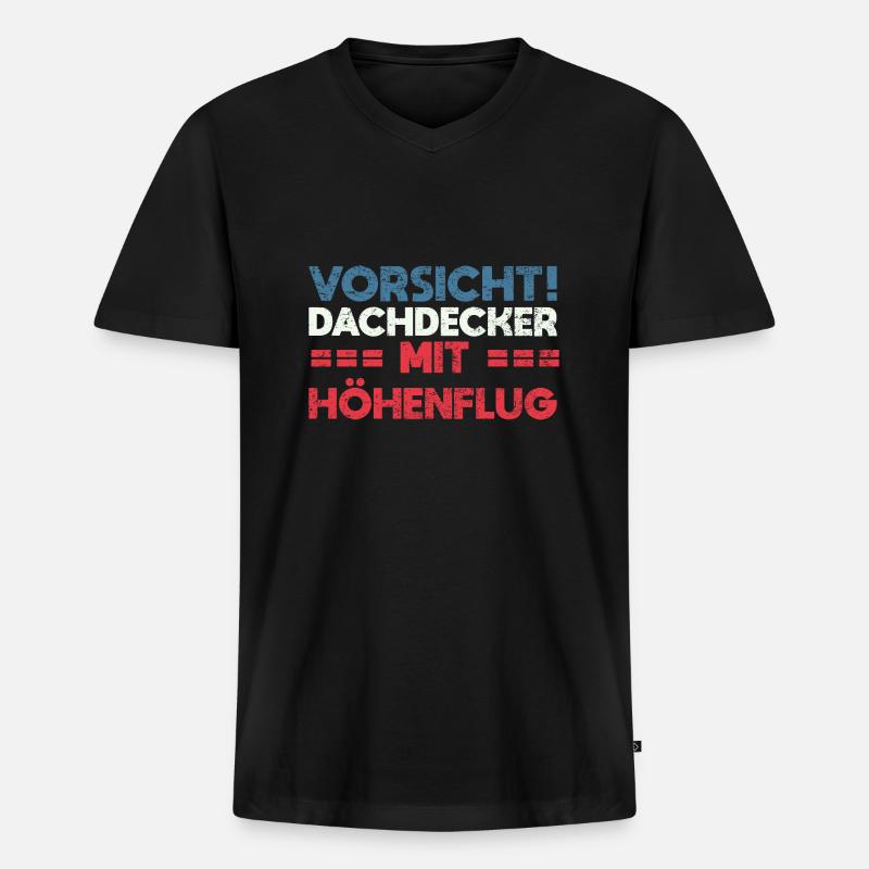 Vorsicht! Dachdecker Mit Höhenflug - Männer Premium Bio T-Shirt mit V-Ausschnitt - Schwarz