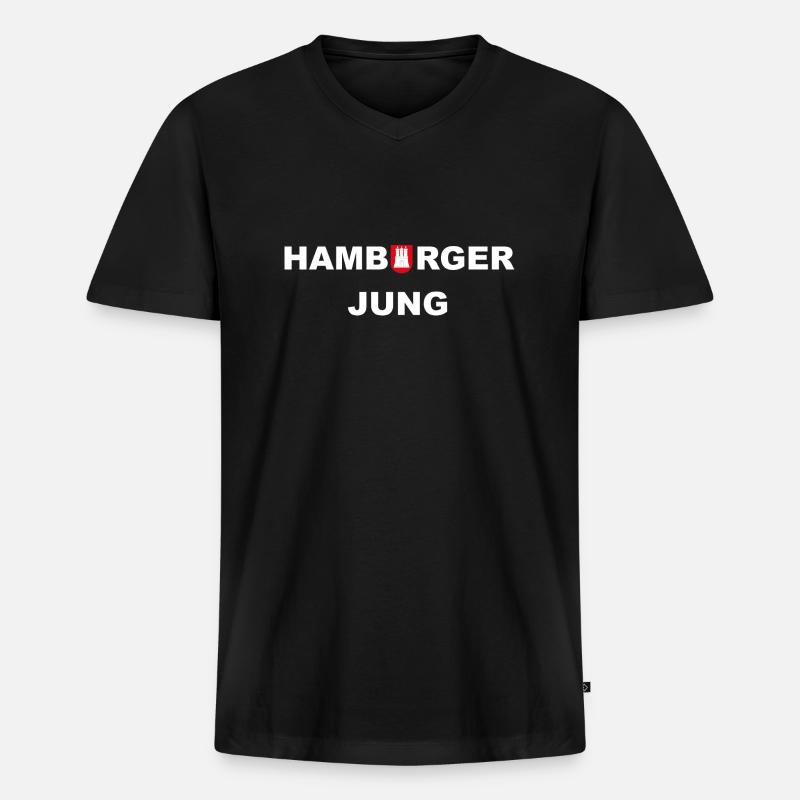 Hamburger Jung - Männer Premium Bio T-Shirt mit V-Ausschnitt - Schwarz