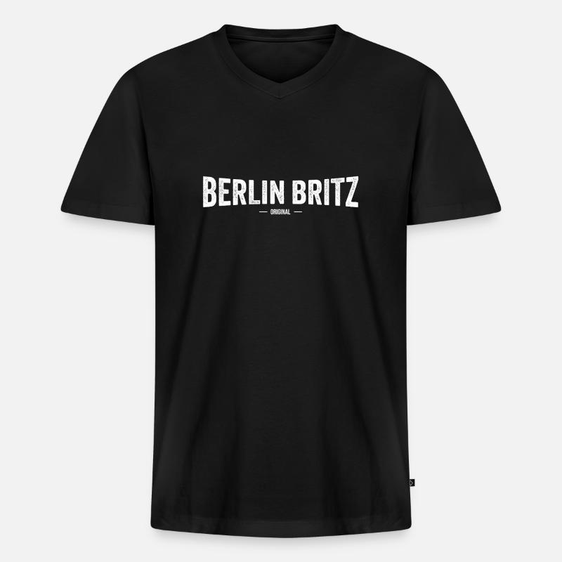 Britz Original - Männer Premium Bio T-Shirt mit V-Ausschnitt - Schwarz