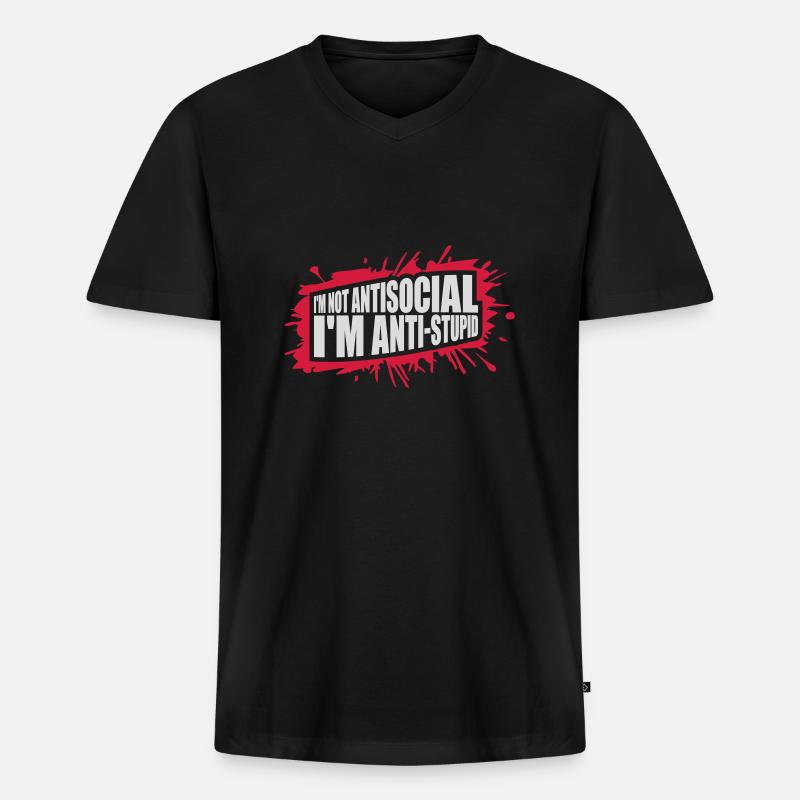 not antisocial anti stupid - Männer Premium Bio T-Shirt mit V-Ausschnitt - Schwarz