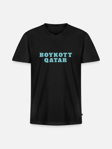 BOYKOTT KATAR - T-shirt encolure en V Premium bio Homme - noir