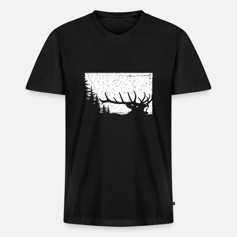 Hirsch - Männer Premium Bio T-Shirt mit V-Ausschnitt - Schwarz