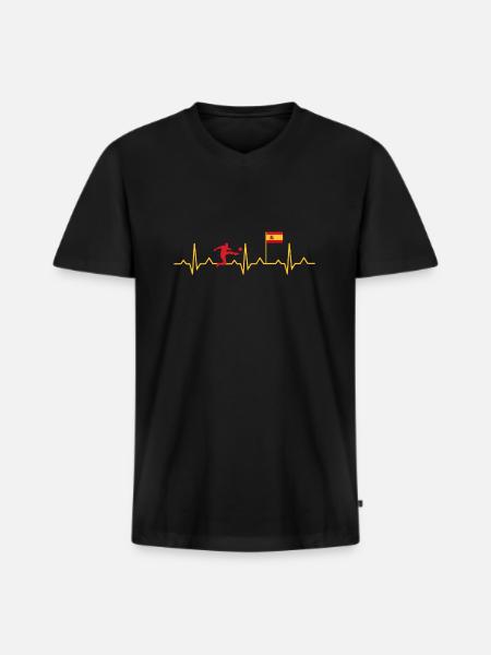 Fußball Herzschlag Spanien Ekg - Männer Premium Bio T-Shirt mit V-Ausschnitt - Schwarz