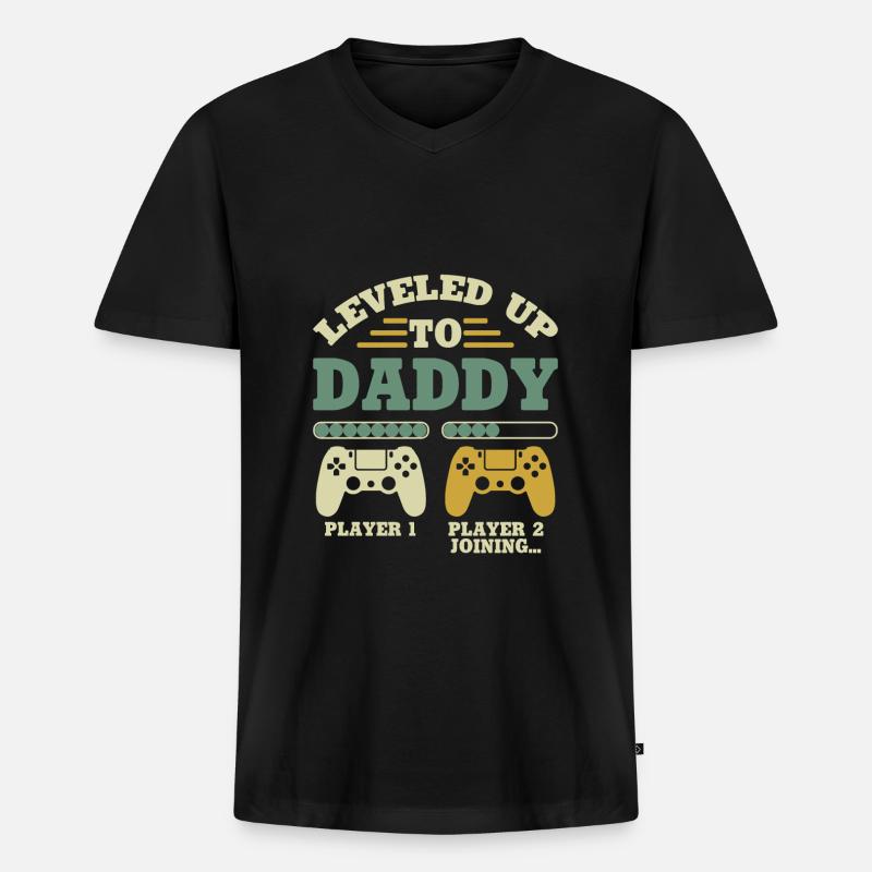 Jævnet med niveauet op til Daddy Player 1 Player 2 Tilmelding - Premium økologisk T-shirt med V-hals til mænd - sort