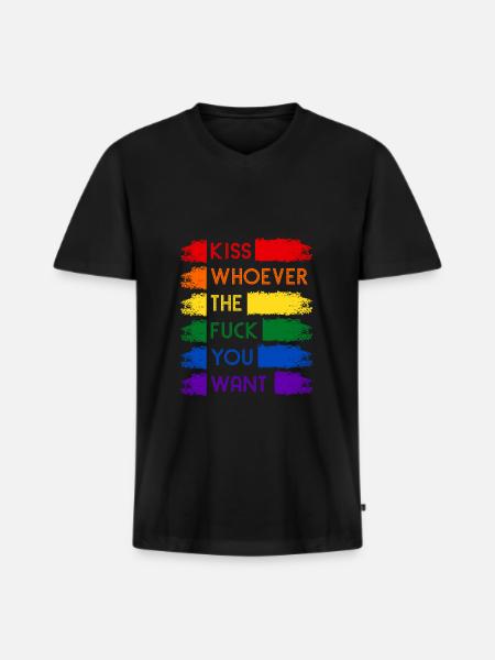 Kiss Whoever Rainbow LGBT - Männer Premium Bio T-Shirt mit V-Ausschnitt - Schwarz