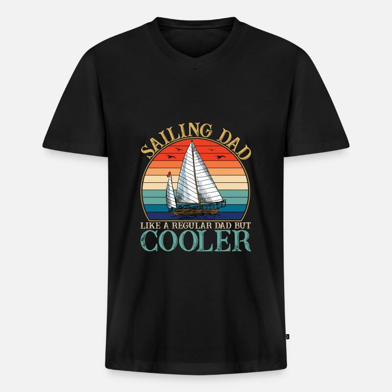 Sailing Dad Retro Sunset - Männer Premium Bio T-Shirt mit V-Ausschnitt - Schwarz