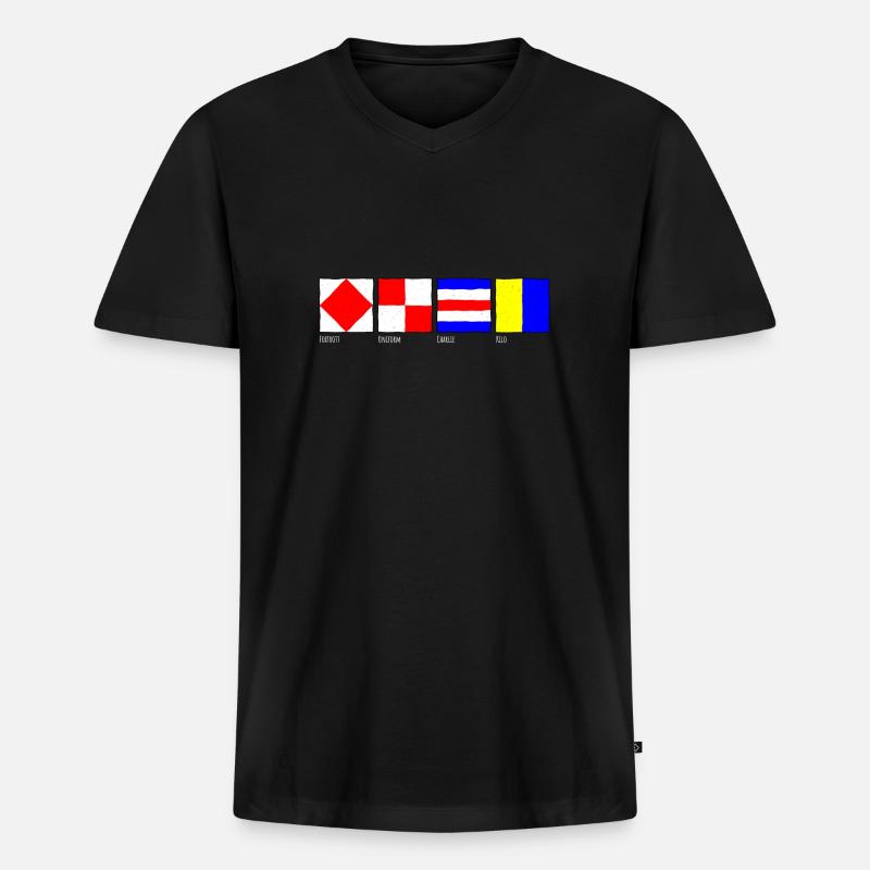FoxtrottUniformCharlieKilo Descriptive White - Männer Premium Bio T-Shirt mit V-Ausschnitt - Schwarz