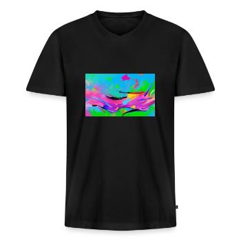 Bunte Frau - Männer Premium Bio T-Shirt mit V-Ausschnitt - Schwarz - Vorne - Nico (187cm)