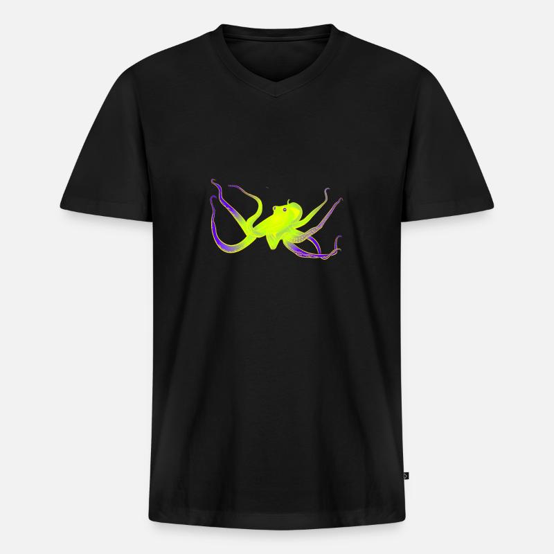 Krake neon - Männer Premium Bio T-Shirt mit V-Ausschnitt - Schwarz
