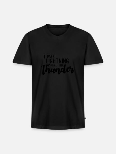 I Was Lightning Before The Thunder - Mannen Premium Bio T-shirt met V-hals - zwart