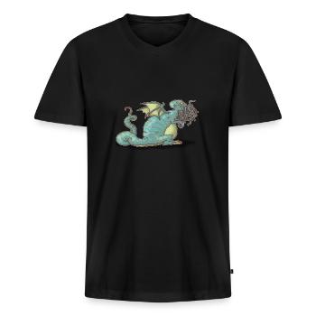 Cthulhu-Cartoon - Männer Premium Bio T-Shirt mit V-Ausschnitt - Schwarz - Vorne - Nico (187cm)