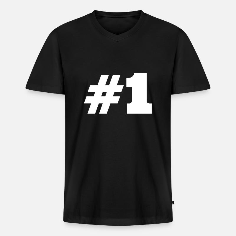 #1 Nummer 1 - Männer Premium Bio T-Shirt mit V-Ausschnitt - Schwarz