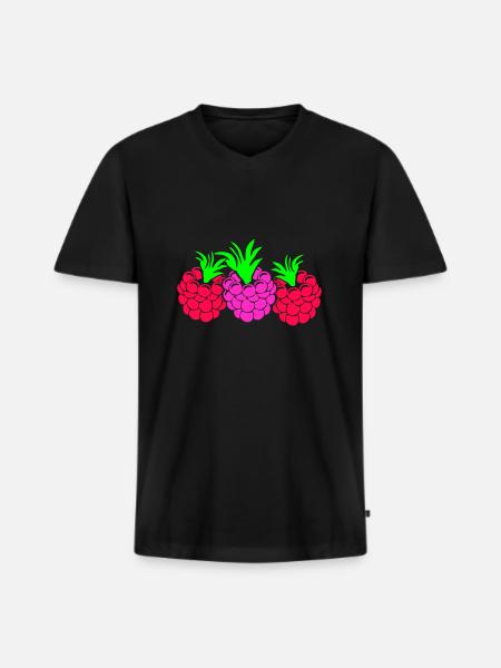 Himbeeren - Männer Premium Bio T-Shirt mit V-Ausschnitt - Schwarz