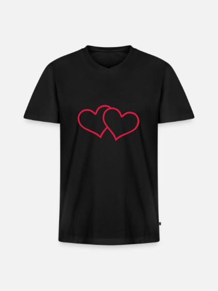 Herzen - Männer Premium Bio T-Shirt mit V-Ausschnitt - Schwarz