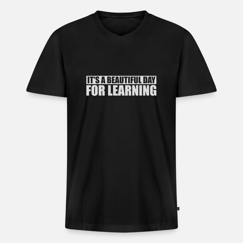 beautiful day for learning - Männer Premium Bio T-Shirt mit V-Ausschnitt - Schwarz
