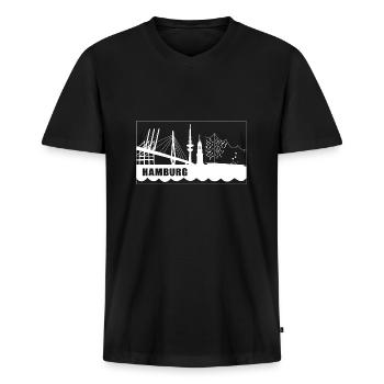 Hamburg Skyline - Männer Premium Bio T-Shirt mit V-Ausschnitt - Schwarz - Vorne - Nico (187cm)