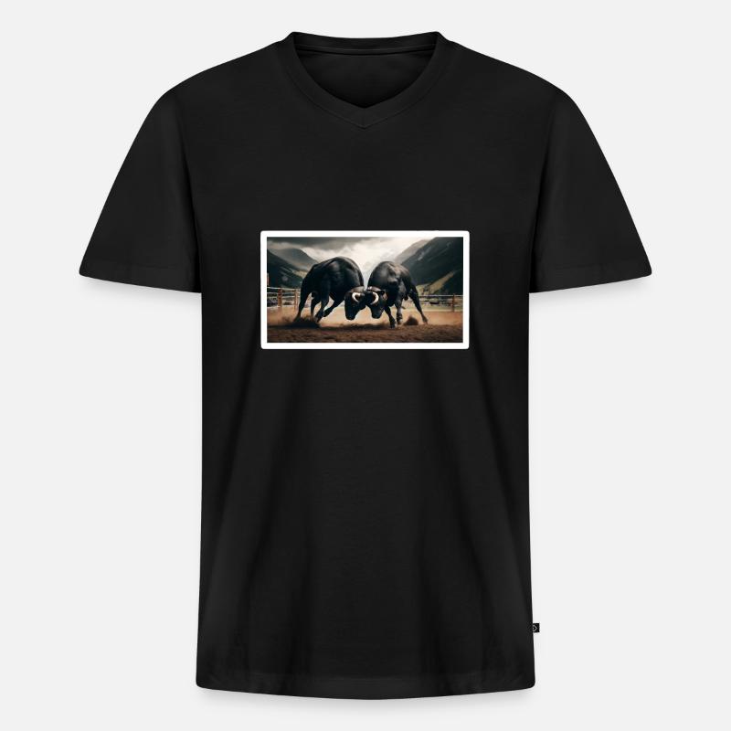 Eringer Stiere - Männer Premium Bio T-Shirt mit V-Ausschnitt - Schwarz