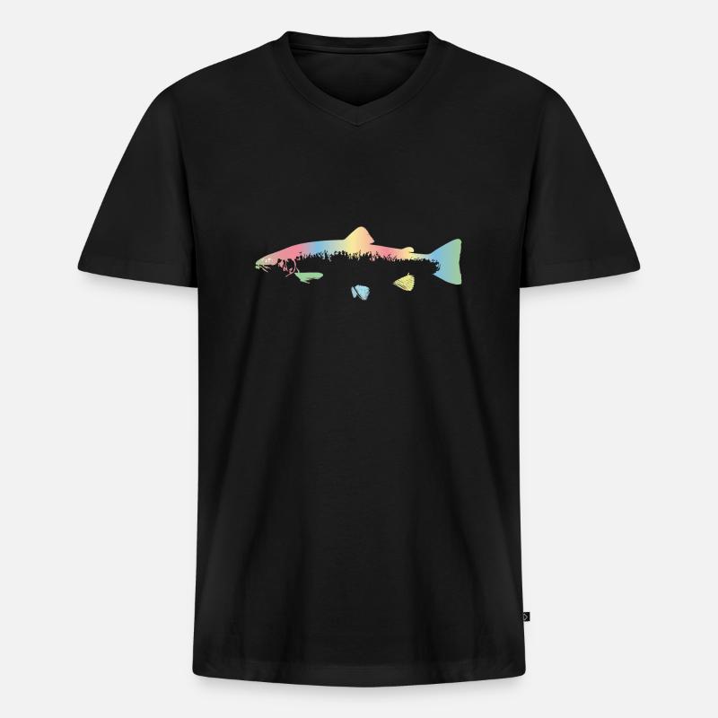 Regenbogenforelle - Männer Premium Bio T-Shirt mit V-Ausschnitt - Schwarz