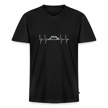 Transport de battements de cœur remplis de dameuse - T-shirt encolure en V Premium bio Homme - noir - Devant - Nico (187cm)
