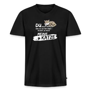 Katze Katzen Schnurren Muschi Miau Katzenshirt - Männer Premium Bio T-Shirt mit V-Ausschnitt - Schwarz - Vorne - Nico (187cm)