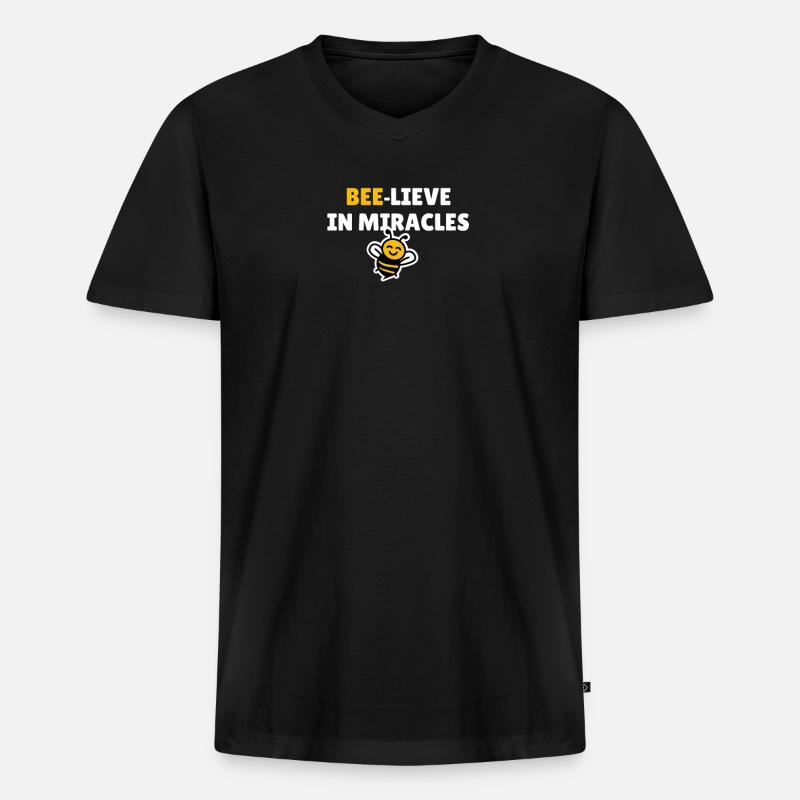 Bee-lieve in miracles - Männer Premium Bio T-Shirt mit V-Ausschnitt - Schwarz