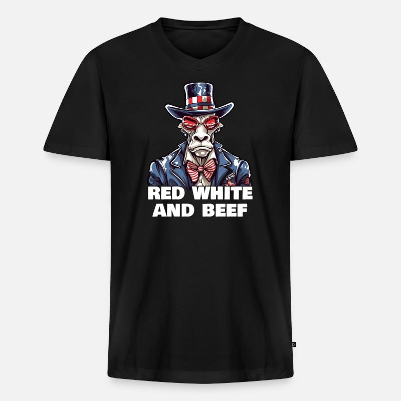 Rot Weiß Und Muh - Männer Premium Bio T-Shirt mit V-Ausschnitt - Schwarz