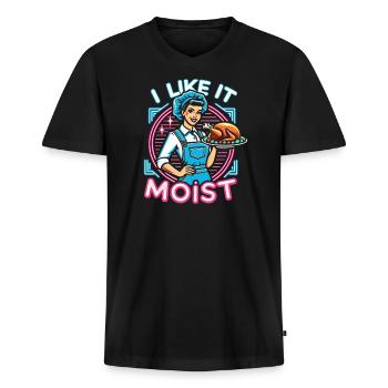I Like It Moist Thanksgiving Costume Turkey Day - Men's Premium Organic T-shirt with V-neck - black - Front - Nico (187cm)