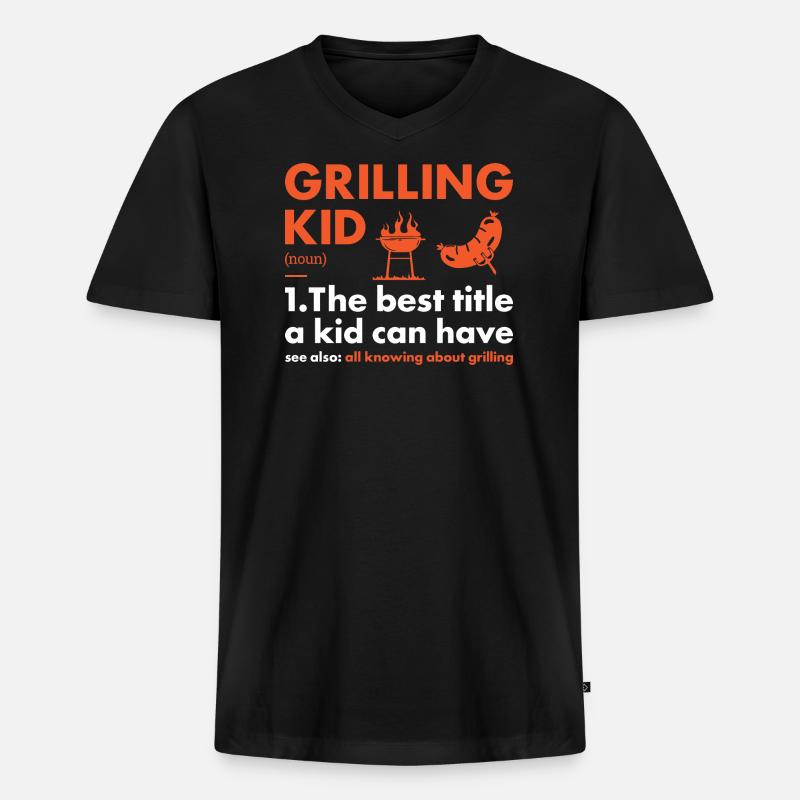 Griller Kid Definition Grilling - Männer Premium Bio T-Shirt mit V-Ausschnitt - Schwarz