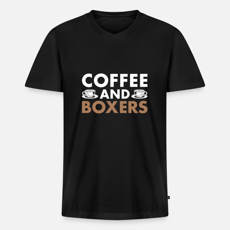 Coffee And Boxer - Männer Premium Bio T-Shirt mit V-Ausschnitt - Schwarz