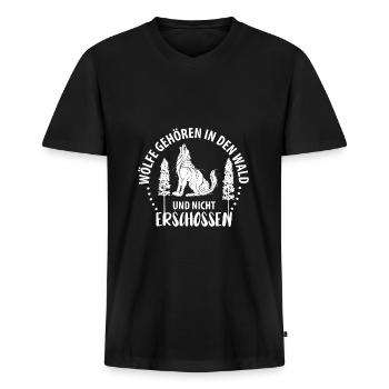 Wolf Wölfe Wolfsrudel - Männer Premium Bio T-Shirt mit V-Ausschnitt - Schwarz - Vorne - Nico (187cm)
