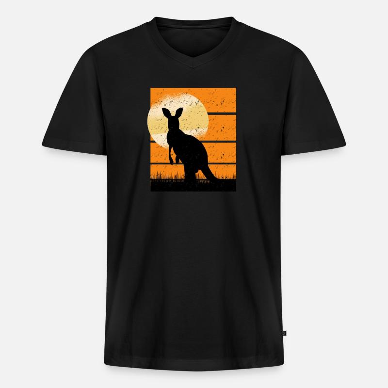 Cangaroo in Sunset retro - Männer Premium Bio T-Shirt mit V-Ausschnitt - Schwarz