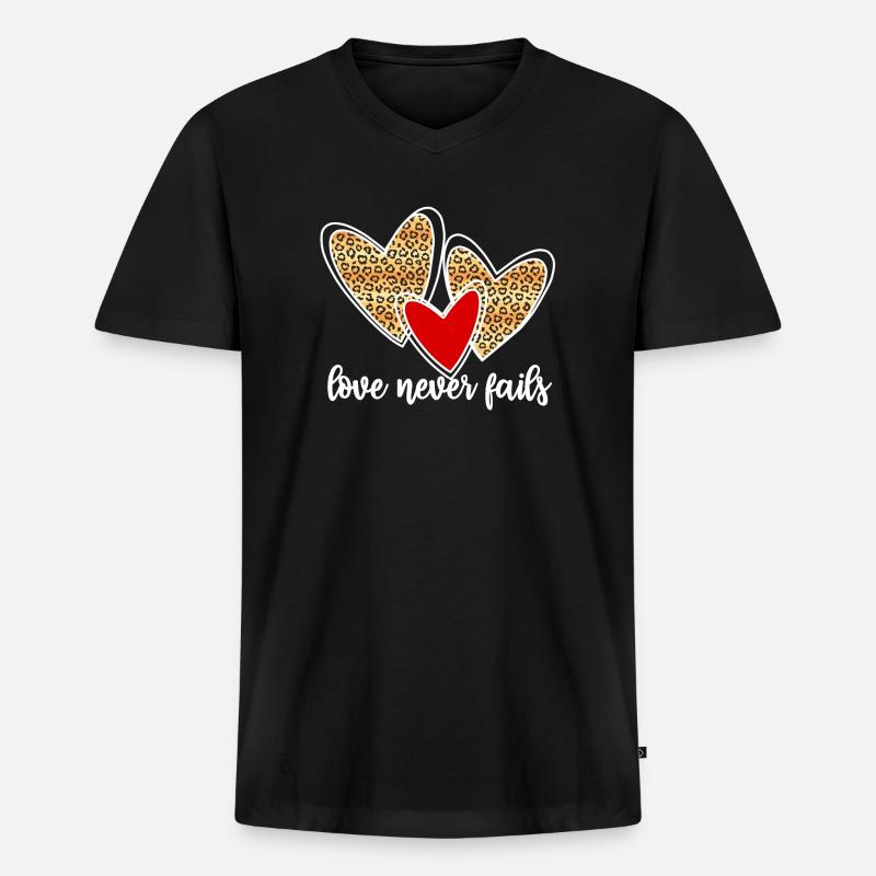 love never fails - Männer Premium Bio T-Shirt mit V-Ausschnitt - Schwarz