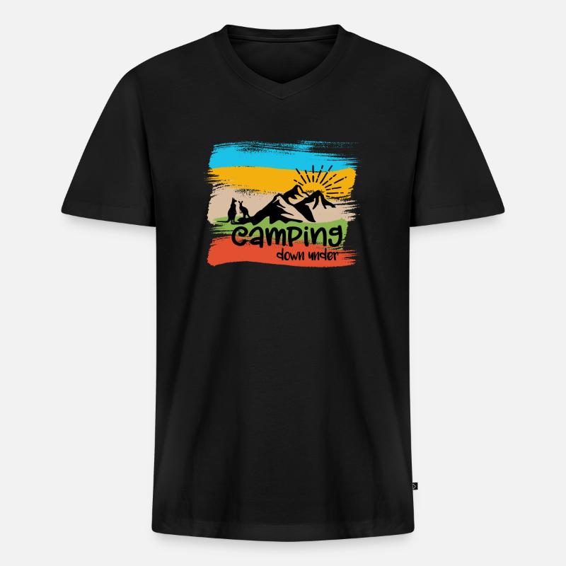 Camping down under - Männer Premium Bio T-Shirt mit V-Ausschnitt - Schwarz