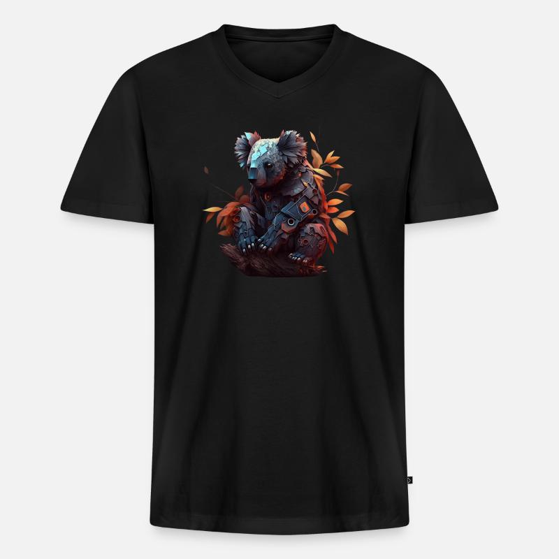 Koala in Eukalyptusblättern - Männer Premium Bio T-Shirt mit V-Ausschnitt - Schwarz