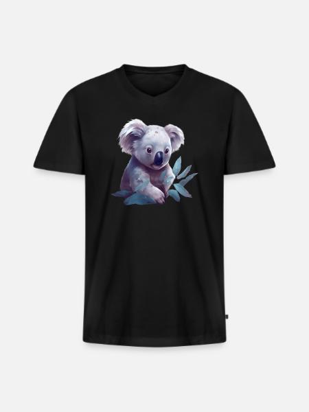 Cute koala with eucalyptus leaf - Men's Premium Organic T-shirt with V-neck - black