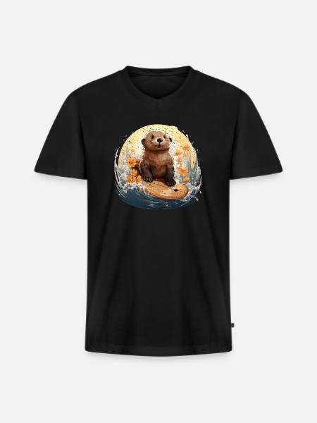 Surfing Otter - Men's Premium Organic T-shirt with V-neck - black