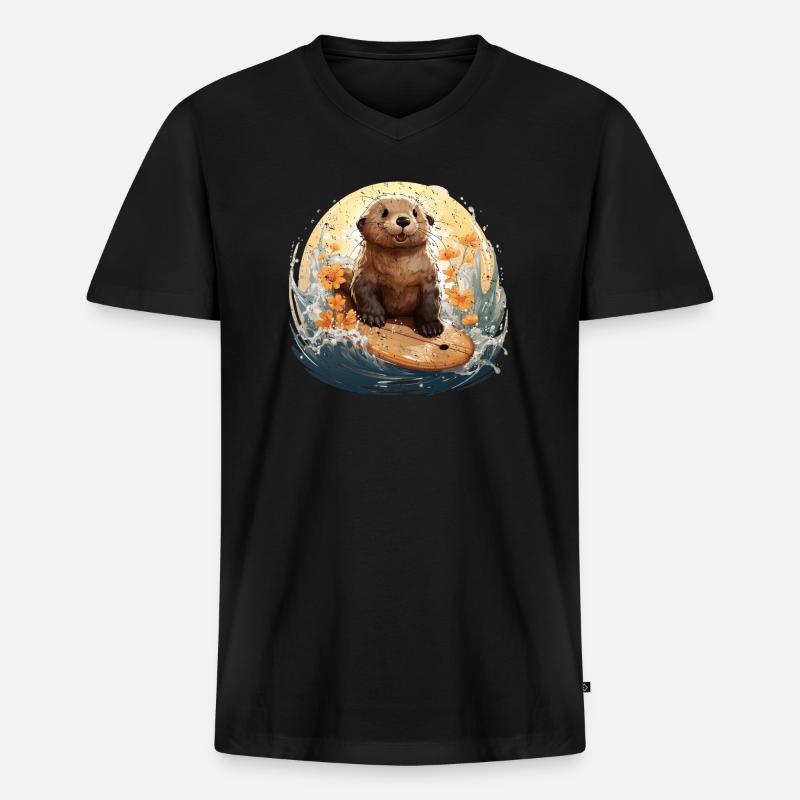 Surfender Otter - Männer Premium Bio T-Shirt mit V-Ausschnitt - Schwarz