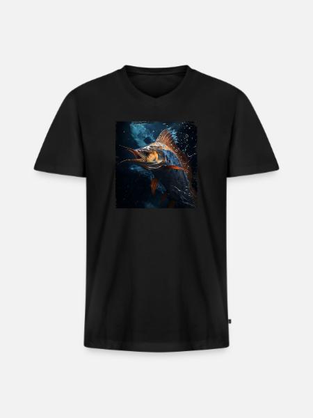 Marlin under Water retro style - Men's Premium Organic T-shirt with V-neck - black