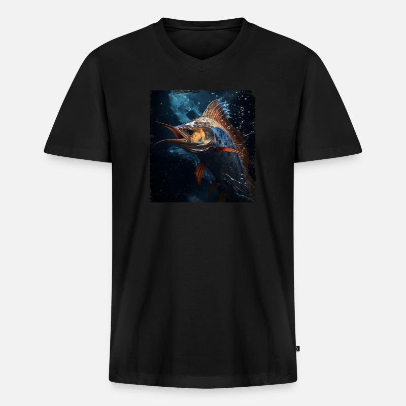 Marlin under Water retro style - Männer Premium Bio T-Shirt mit V-Ausschnitt - Schwarz