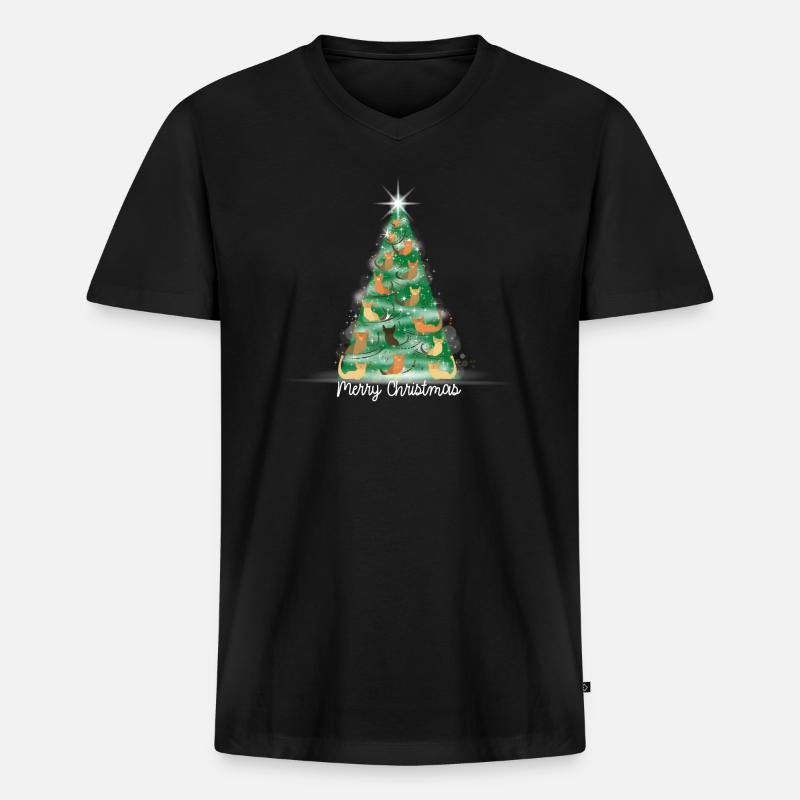Merry Christmas Tree - Männer Premium Bio T-Shirt mit V-Ausschnitt - Schwarz