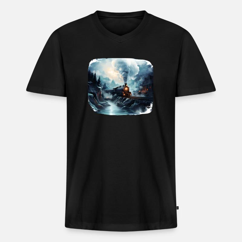 Dampflok - Männer Premium Bio T-Shirt mit V-Ausschnitt - Schwarz
