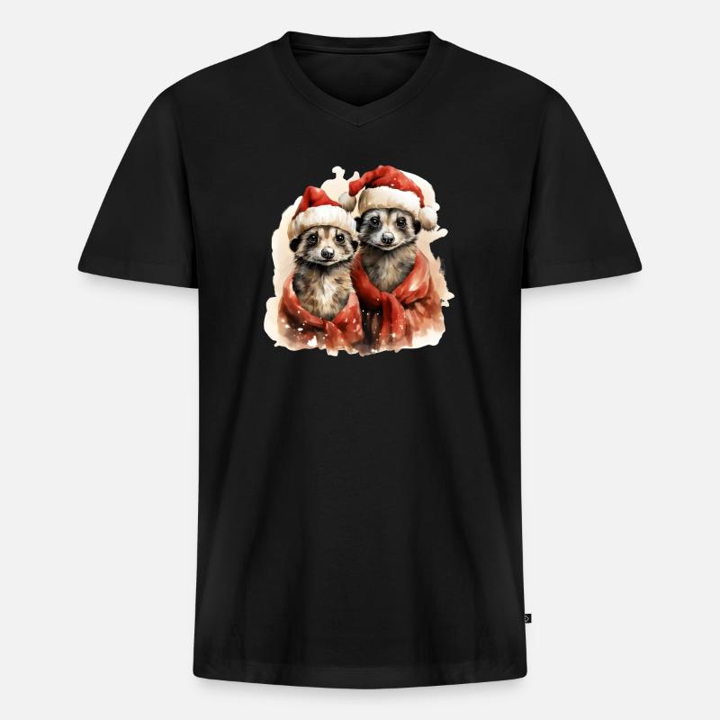 Christmas Erdmännchen - Männer Premium Bio T-Shirt mit V-Ausschnitt - Schwarz