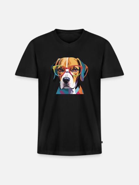 Beagle Dog Cool with Glasses - Men's Premium Organic T-shirt with V-neck - black